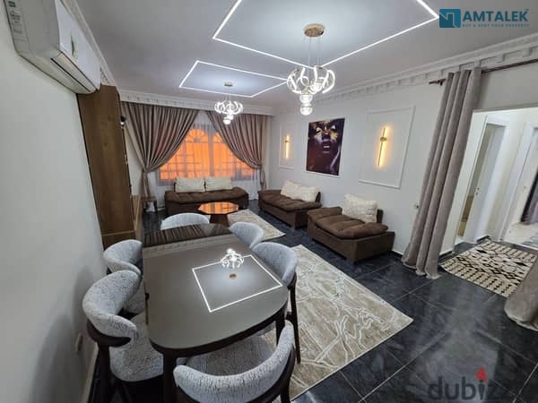 Furnished, air-conditioned hotel-style apartment next to City Stars, available for daily and monthly rent for families. Excellent location in Nasr Cit