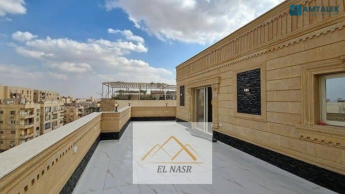 Special rooftop apartment for rent in Nasr City with a classy and exceptional location, right on a main street. Amazing for only 9000 EGP, yes for 9000 EGP (it feels like it's almost for free, seriously)