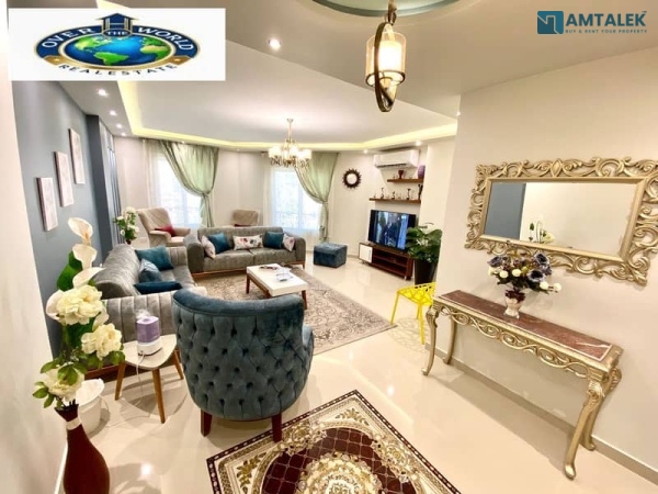 For rent, furnished Al-Mi'raj Al-'Ulwi Zahraa Al-Maadi, next to Carrefour Al-Maadi, 3 rooms, reception, 2-Bathroom, and a fully air-conditioned kitchen, internet and natural gas
