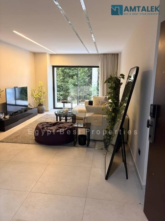 سعر مميز: شقة مفروشة بالكامل بغرفتين وحديقة 90 مترًا للإيجار في Lake View Residence